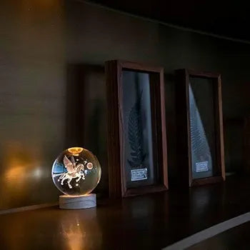 3D Crystal Ball Night Lamp with Wooden Base – LED USB Table Light