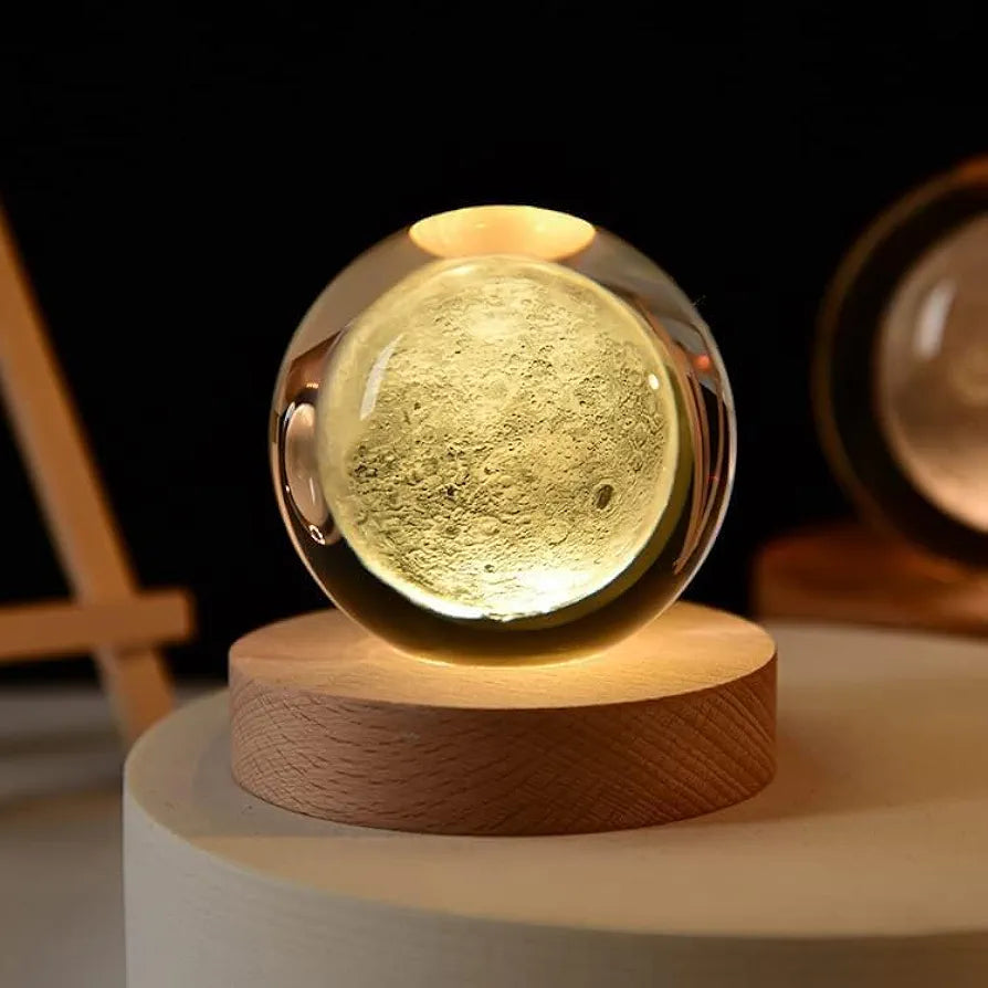 3D Moon Crystal Ball with Wooden LED Base