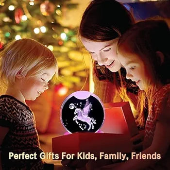 3D Crystal Ball Night Lamp with Wooden Base – LED USB Table Light