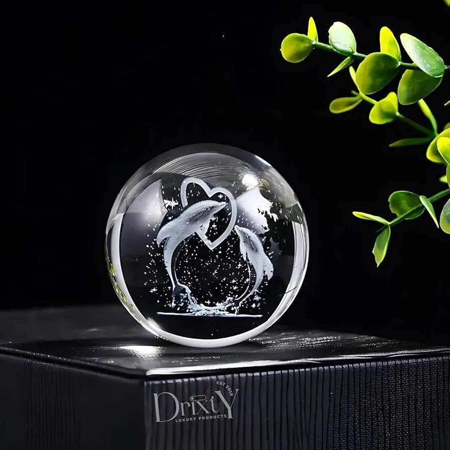 3D Crystal Dolphin LED Night Lamp with Wooden Base