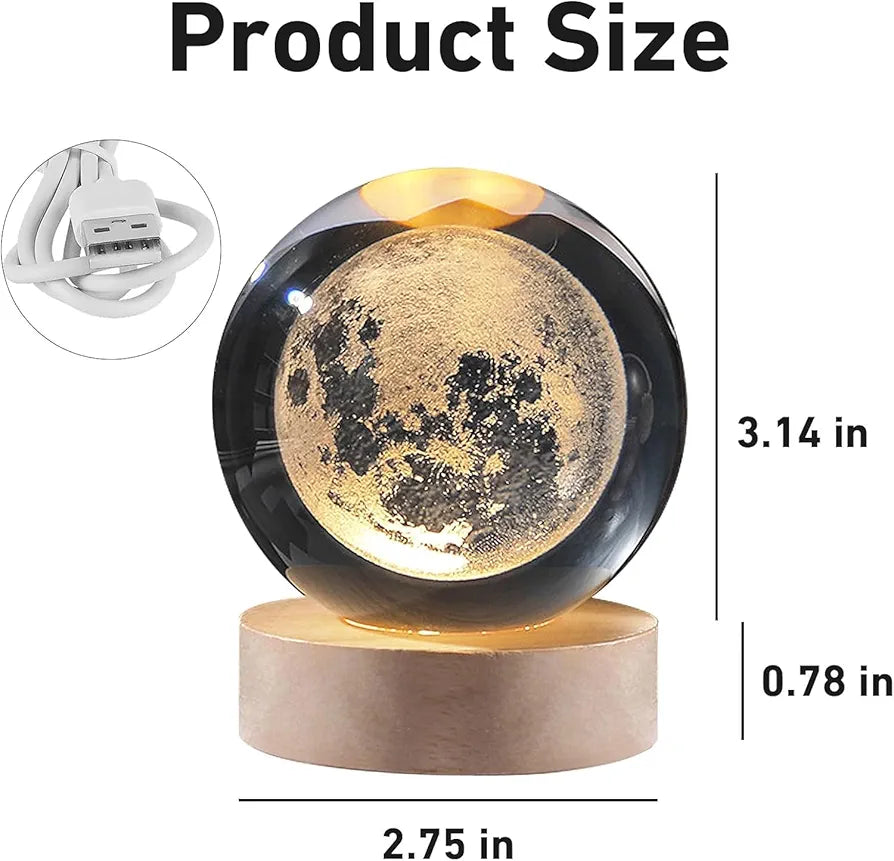 3D Moon Crystal Ball with Wooden LED Base